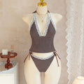 Deep V Lace Polka Dot Tie Front Sexy Bikini Set Designer | SAMAG