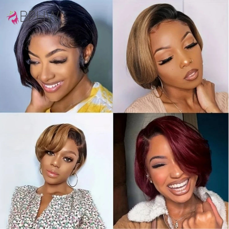 200% Density Lace Front Straight Wig Pixie Cut Wig 13X4 Full Lace Wig Bob Wig Human Hair Wigs For Women Pre Plucked BPHW Hair