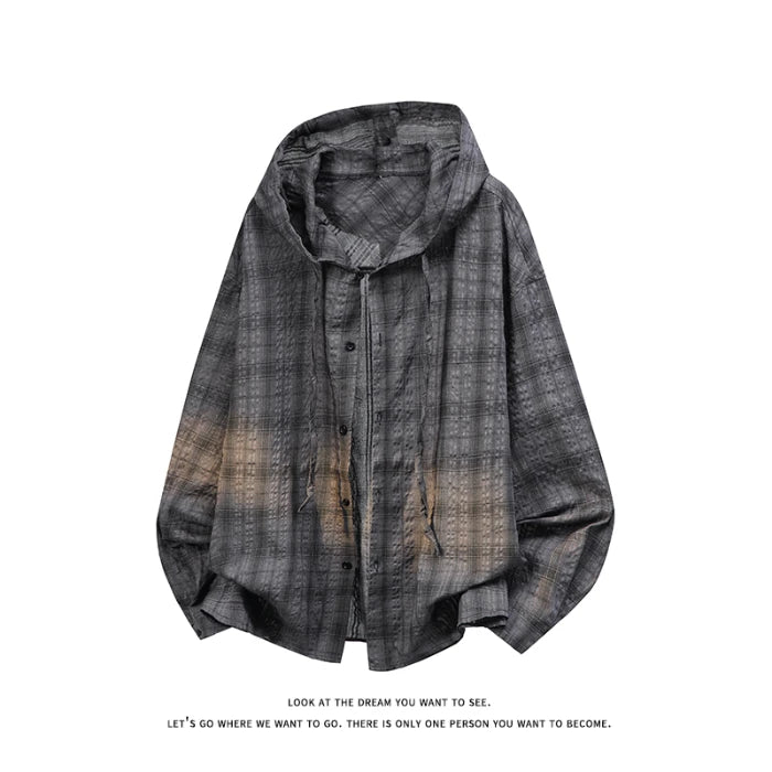 Unisex Plaid Long Sleeve Hooded Shirt Loose Sun | SAMAG