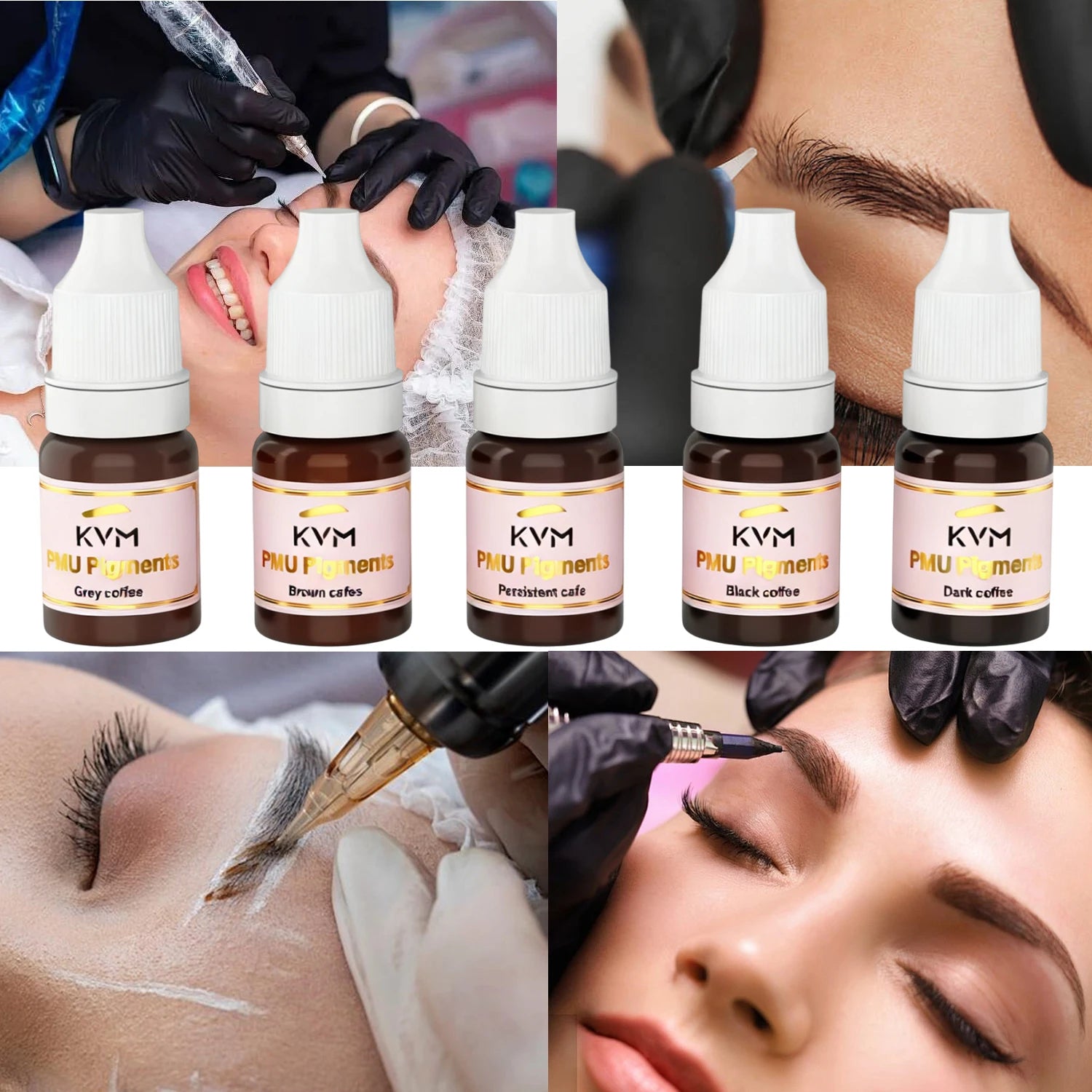 KVM 5 Colors 5ML Eyebrow Tattoo Ink Professional Pigment Microblading Paint Ink for Semi Permanent Makeup Tattoo Art Supplies