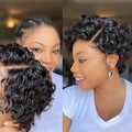 Indian Pixie Cut Wigs Human Hair Short Curly Lace Front Human Hair Wigs Side Part Water Wave Bob Wig 13x1 Transparent Lace Wigs