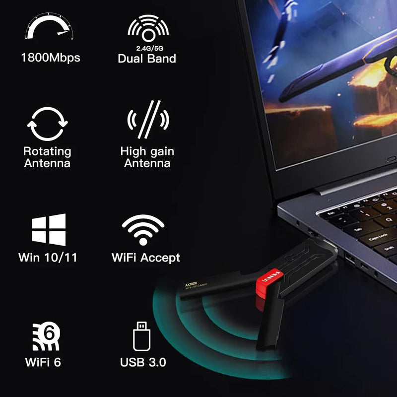 Fenvi WiFi 6 AX1800 USB 3.0 Dual Band 2.4GHz 5GHz MU - MIMO Super High Speed Wireless Network Adapter for - Visuel 2 | SAMAG