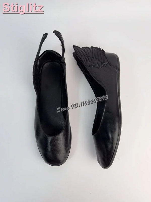 Retro White Wings Ballet Flats Solid Round Toe Sewing Shallow Low Heel Casual Roman Shoes 2025 Summer New Fashion Women Shoes
