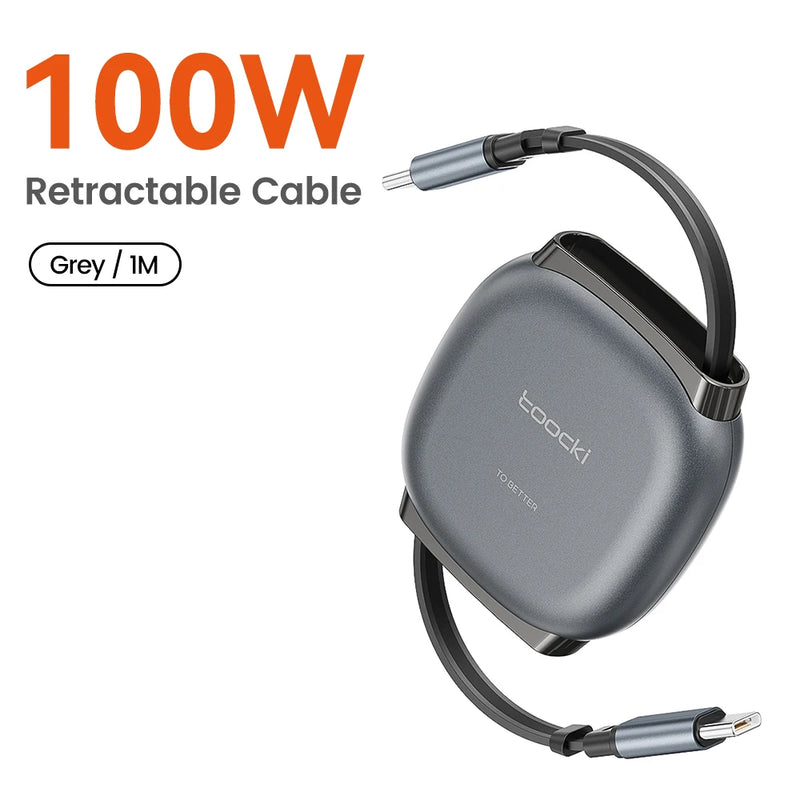 Toocki  PD 100W USB C Cable Retractable USB C to C Fast Charging Cable Retractable Type C Charger Cable for iPhone 1615 Pro Max