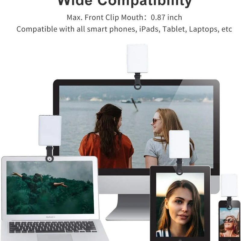 LED Portable Clip-on Selfie Light; Video Conference Lighting, 3 Lighting Modes, Suitable for iPhone Camera Laptop