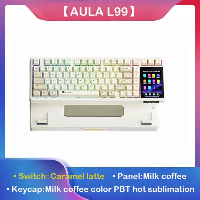 AULA L99 Intelligent Screen Mechanical Keyboard Bluetooth Wireless Tri-mode Night Gaming Laptop Keyboard 8000mAh Raindrop Switch