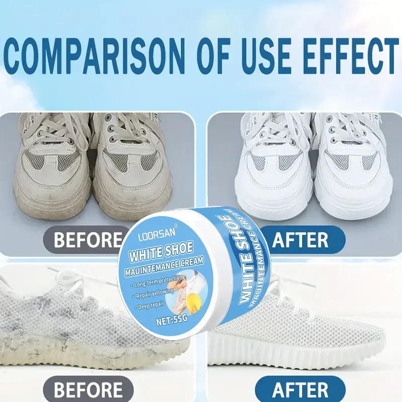 LOORSAN White Shoe Cleaning Cream - No-Rinse Stain Remover Instant Whitening for Canvas & Leather Sneakers