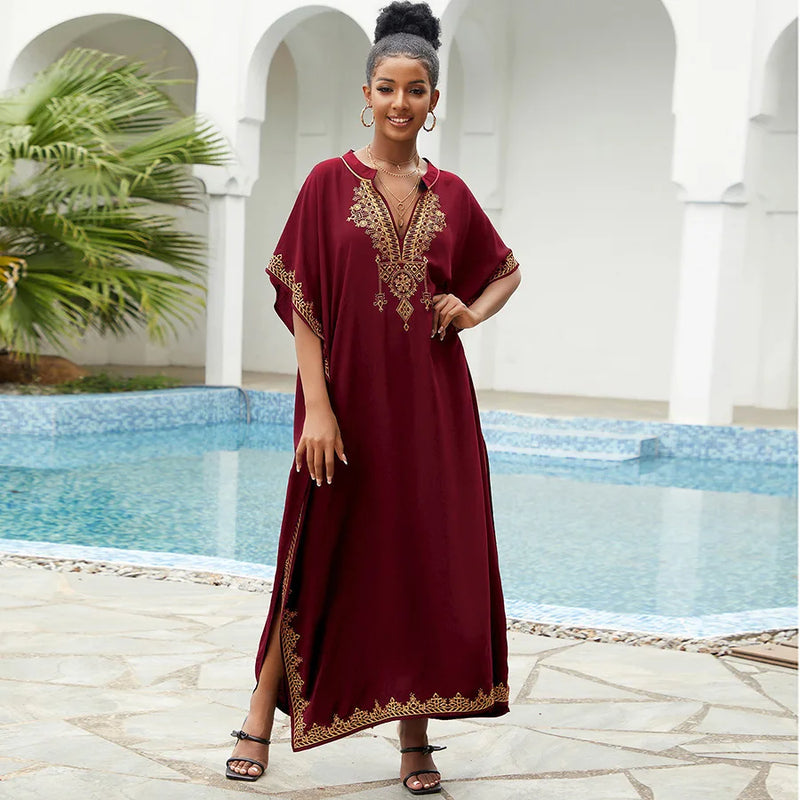 Kaftan Dresses Bathing Suit for Women Swimsuit Coverup Plus Size Beach Caftan Cover Ups for Swimwear Embroidery