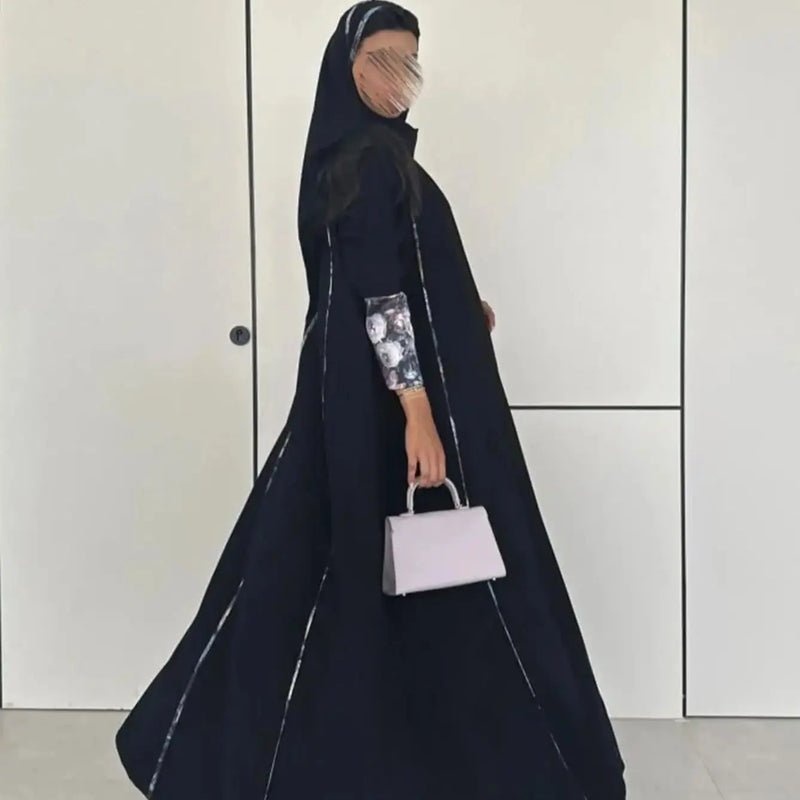 Long Raglan Sleeve Abaya with Contrast Print Details | SAMAG