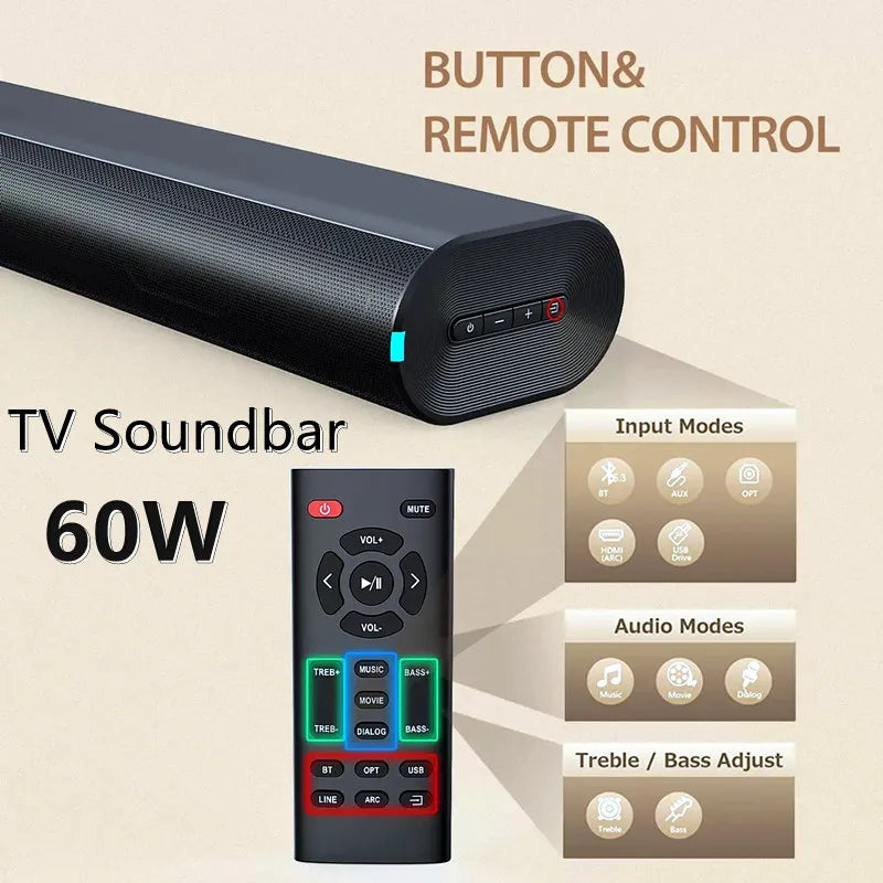 TV Soundbar,home Theater with Bass,3D Surround Sound System Bluetooth Speaker,with Remote Control,support AUX/optical /USB Drive