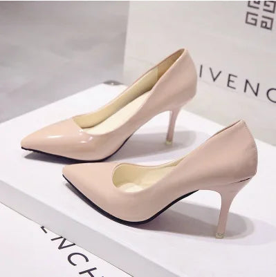 New women's Pumps Female Fashion Patent Leather Sexy Pointed Toe high heels Large size work shoes Wedding Shoes Size 44