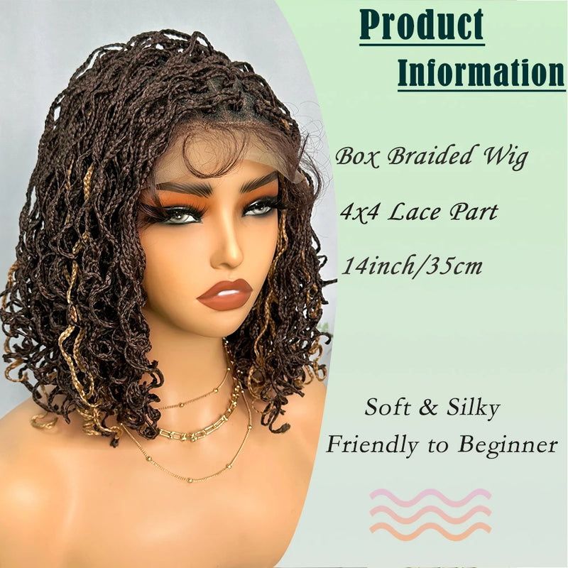 IPARTY Synthetic 4x4 Lace Front Wig 14inch Curly Faux Locs Braided Wig Large Parting Space Twist Dreadlock Wigs for Black Women