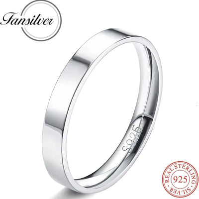 Fansilver S925 Sterling Silver Rings for Women Men 18K White Gold Plated Stackable Statement Thin Plain Thumb Wedding | SAMAG