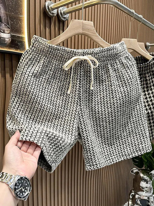 Houndstooth Casual Plaid Shorts Men Sport Loose Wide leg | SAMAG