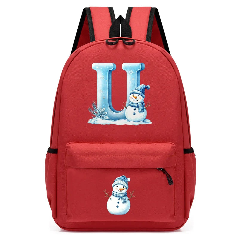 Xmas Snowman Alphabet A-Z Print Backpack for Toddler Girls Boys Schoolbag Holiday Lightweight Kindergarten Kid Daily School Bag