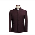 2026 New Men's Stand Collar Long Sleeve Suit Jacket, Asian Size Chinese-Style Slim-Fit Blazer in Dark Blue/Red/Grey/Black/White