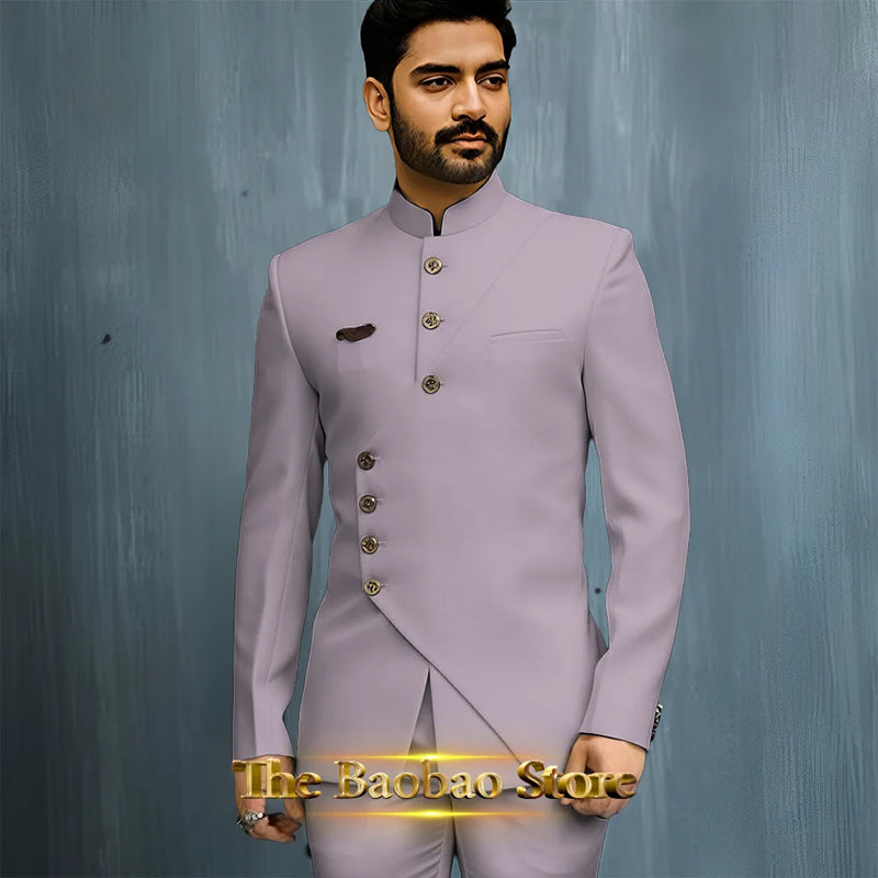 Matching Design Men's Suit 2pcs African/Indian Safiri Attire Customized Set with Gold Button for Wedding Party Formal Events