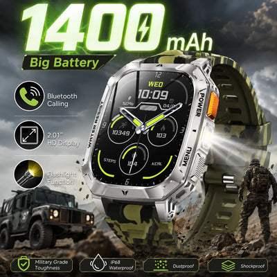 Militray 1400mAh Large Battery Smart Watch Men 2.01"HD | SAMAG