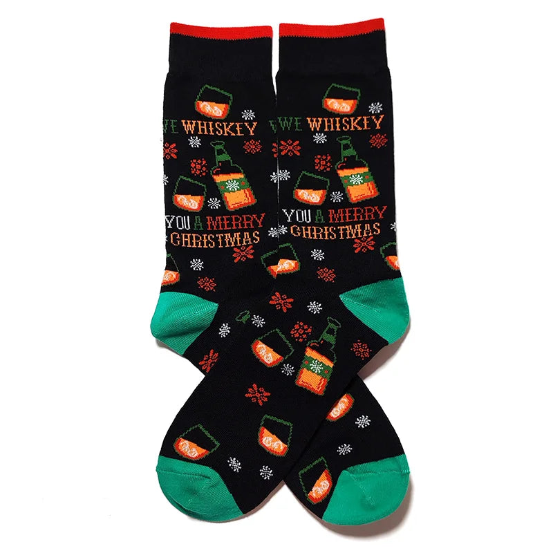 2025 New Men Christmas Socks New Year Funny Snowflake Beer Santa Claus Elk Snow Cotton Happy Socks Men Cartoon Women Sokken