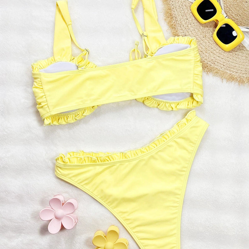 DEKA Ladies Yellow Bikini Set Bow Tie Sexy Swimsuit | SAMAG