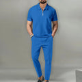 Autumn New European and American Men's Solid Color Leisure Suit Waffle Collar Short - sleeved Zipper Pants - View 7 | SAMAG