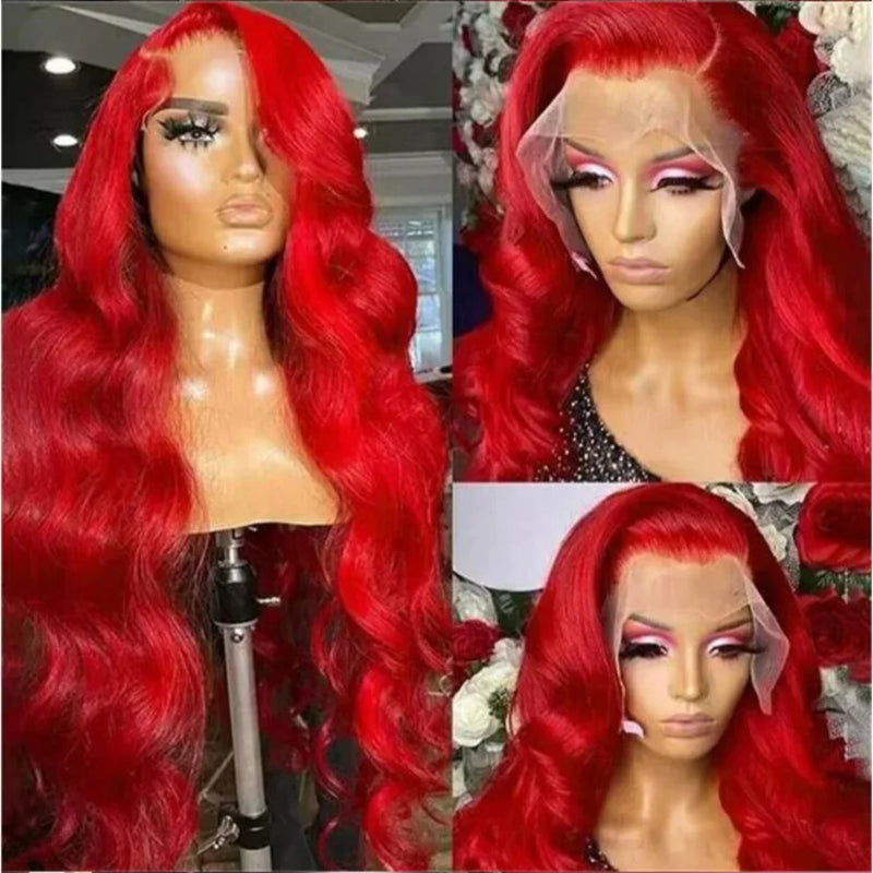 Hot Red Human Hiar Wigs 13x4 13x6 Lace Frontal Wig Body Wave Brazilian Colored Human Hair Wigs 30 36 Inch for Women  Pre plucked
