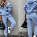 Autumn Winter New Solid Color Long Sleeve Hoodie Women's Casual Suit Fashion Loose Sports Hoodie + Small Foot Pants 2 Piece Set