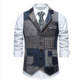Green Men Vest Tweed Plaid Waistcoat Slim Fit Lapel Plaid Suit Vest Herringbone vintage Vest For Wedding Groomsmen vest heren