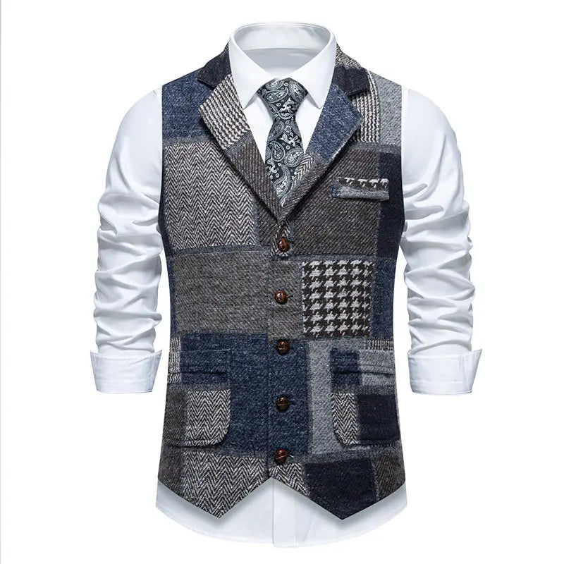 Green Men Vest Tweed Plaid Waistcoat Slim Fit Lapel Plaid Suit Vest Herringbone vintage Vest For Wedding Groomsmen vest heren