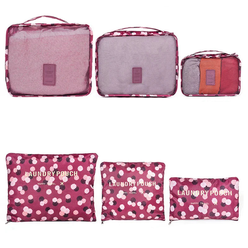 1/6pcsTravel Storage Bag Set for Clothes Tidy Organizer Wardrobe Suitcase Pouch Travel Organizer Bag Case Shoes Packing Cube Bag