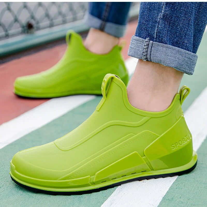 Summer men's short tube rain boots Men Outdoor Non-slip Fishing Shoes Light Hiking Shoes Durable Waterproof Rain Boots Rubber