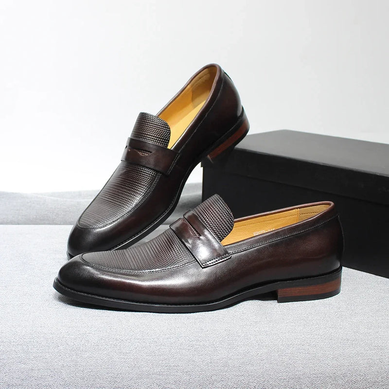 Luxury Genuine Leather Men's Penny Loafers Italian Slip-On Office Business Dress Shoes for Men Wedding Party Loafer Footwear