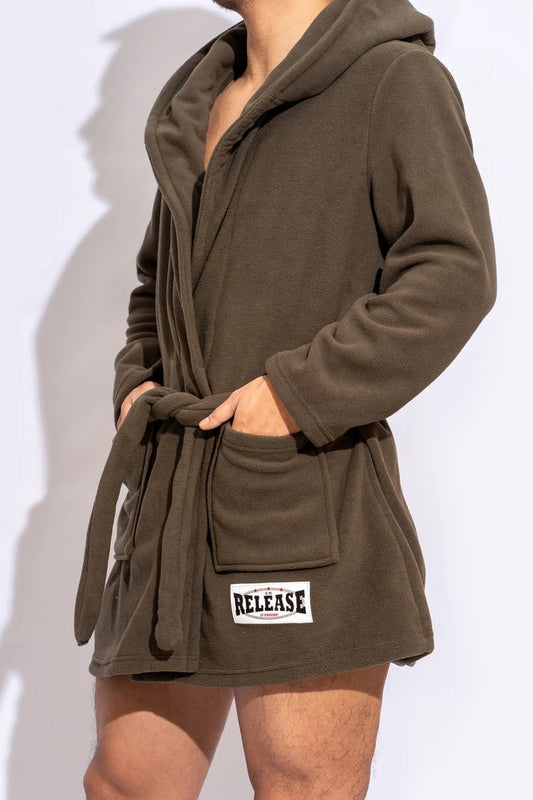 Men's Bathrobe Short Style Thick Comfortable Soft Plush Fleece Solid Color Pajama Casual Home Warm Bath Robes