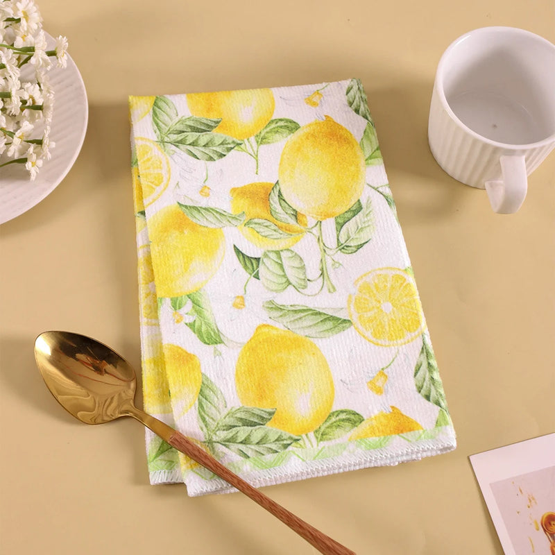 2pcs Italy Lemon Hand Towels Lemon Themed Dish Towels Polyester Bathroom Decorative Rustic Cloths Tea Towels for Kitchen