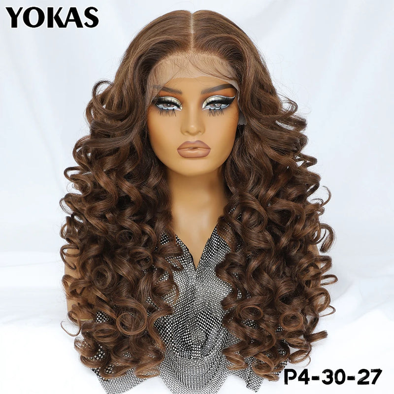 Latisha Lace Frontal Wigs Synthetic 24 Inch Loose Curl Pre Plucked Lace Frontal Wig For Women Highlight With Baby Hair 13X6 Wigs