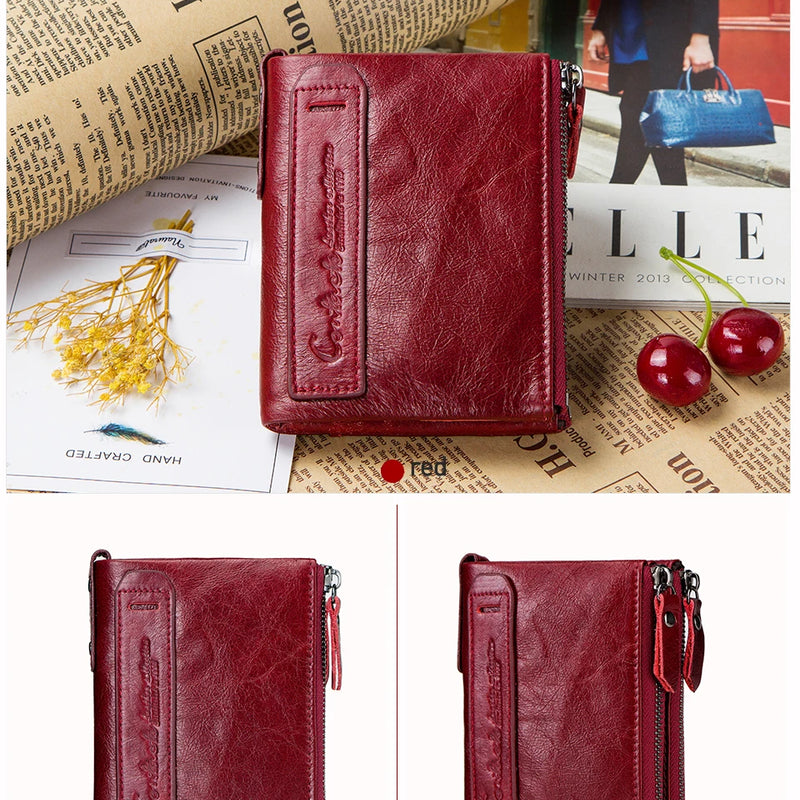 CONTACT'S Fashion Genuine Leather Women Wallet Bifold Card Holder Coin Purse Small Women's Purse Money Clip Men Pocket Wallets