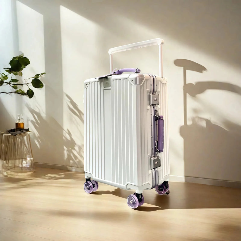 BunnyFly Wide Handlebar Travel Trolley Suitcase with Colorful Silent Wheels TSA Lock Rolling Luggage Large Capacity PC Material