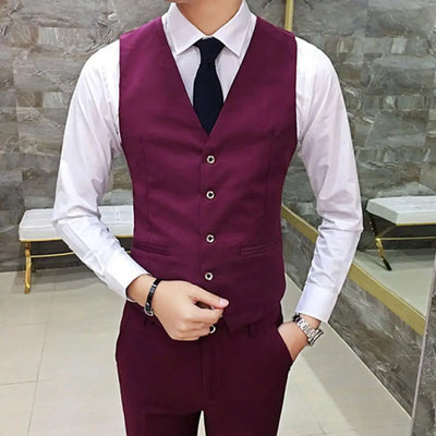 Fashion Men Vests Waistcoat Solid Color V Neck Sleeveless | SAMAG