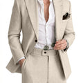 Mens Linen Suit 2 Piece Casual Suits for Men Summer Beach Groom Wedding Suit Linen Blazer Pants Set