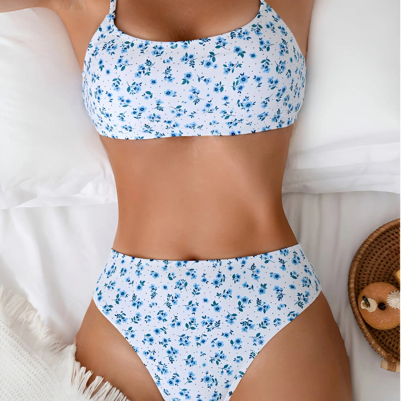 Bohemian Flower Print Bikini Set High Waist Two Piece | SAMAG