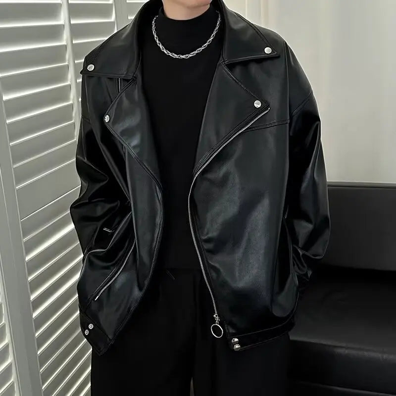 Pu Leather Jacket Men's Autumn New Men's Leather Jacket Design Sense Men's Boys Trendy Locomotive