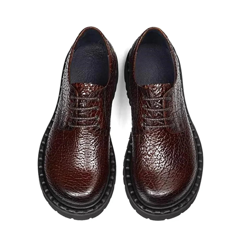 High Quality Men's large Round-toe Leather Shoes Lace-up Work Shoes With Thick Soles First-layer Cowhide Business Formal Shoes