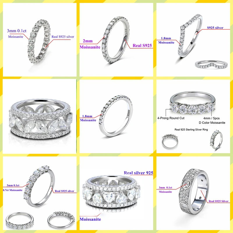 3mm or 2mm Round D VVS Moissanite Full Eternity Band S925 Silver Jewelry Women Engagement Gift Party - Visuel 6 | SAMAG