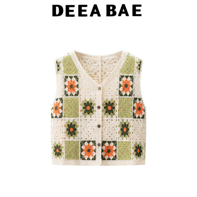 DEEABAE Hollow crochet embroidered vest for women Korean | SAMAG