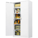 Metal Storage Cabinet with Lock,Tall White ile Cabinet with 2 Doand 5 Adjustable Shelves,Steel Storage Cabior Garage,Home Oice,P