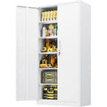 Metal Storage Cabinet with Lock,Tall White ile Cabinet with 2 Doand 5 Adjustable Shelves,Steel Storage Cabior Garage,Home Oice,P