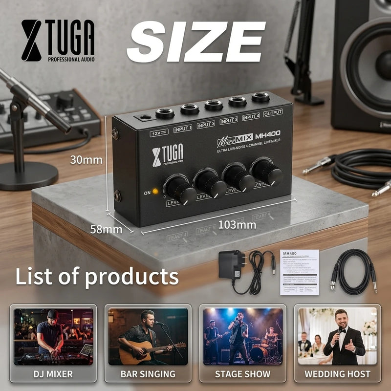 Mini Mixing Console 4 Channel Audio Mixer Mobile Recording Soundcard Studio Podcasting Live Streaming Equipment MH400