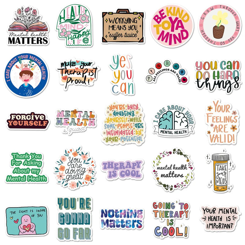 50 Pcs Mental Health Journal Stickers - Inspirational Creative English Text Graffiti, Waterproof AnimeWorlds Store
