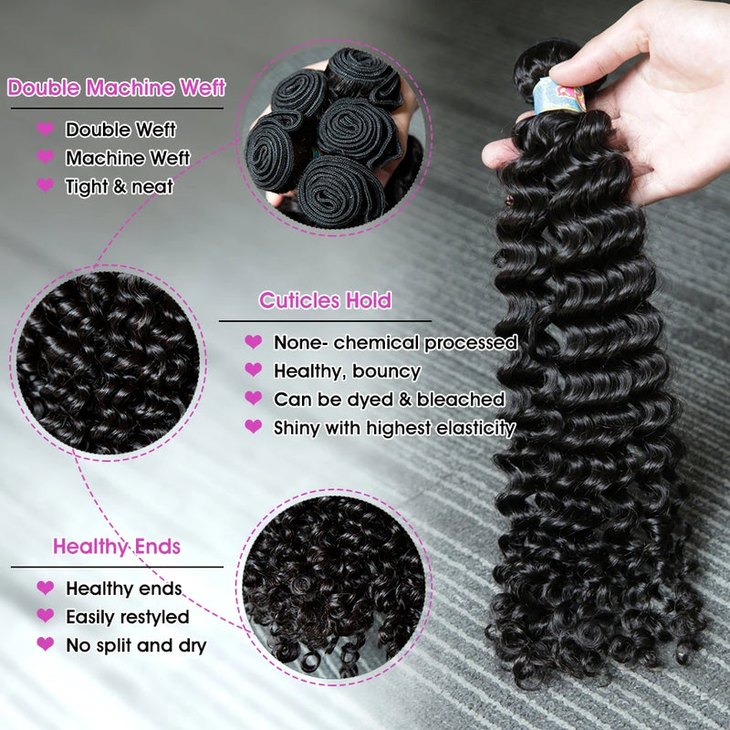 Mongolian Hair Curly Human Hair Bundles 1 3 Jerry Deep Wave Bundles Human Hair 30 32 Inch Burmese Curly  Extensions Bundles