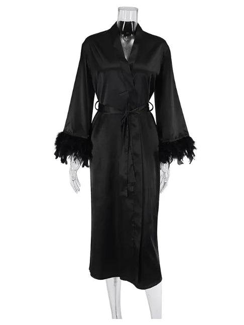 Feather Blush Kimono Robe Boudoir Wedding Floor Length | SAMAG